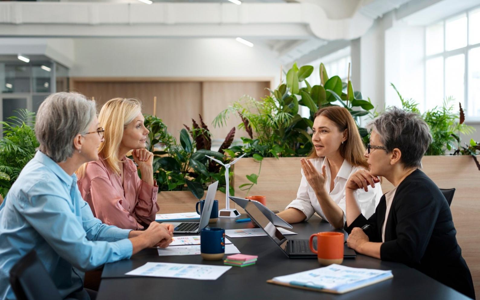 Professional presenting financial technology solution to business team